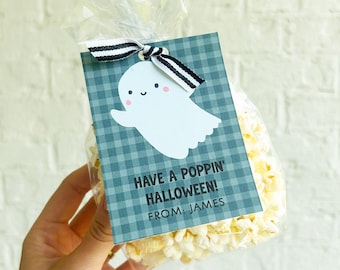 Editable Popcorn Halloween Favor Tags Boo Halloween Tags Trick Or Treat Favor Tag Halloween Treat Tag Cute Ghost Gift Tag