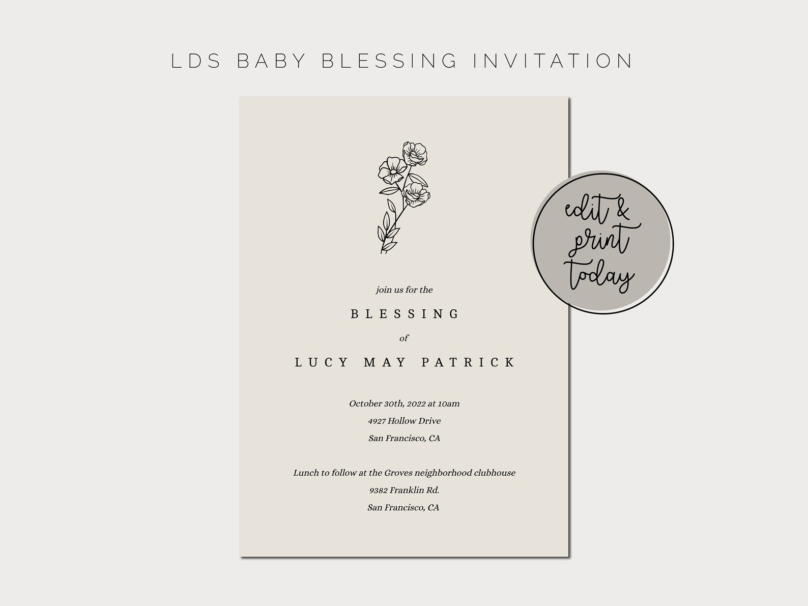LDS Baby Blessing Invitation Template Blessing Ceremony Invitation