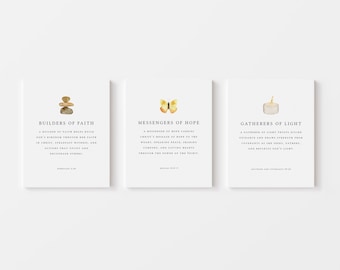 New LDS Young Women Class Names Posters, Handouts, and Bookmarks | Builders of Faith, Messengers of Hope, Gatherers of Light Printable PDF