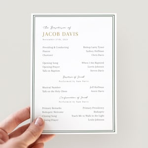 Puede incluir: Un programa blanco para una ceremonia de bautismo para Jacob Davis el 27 de noviembre de 2021. El programa enumera el orden de los eventos, incluidos los nombres de los participantes.
