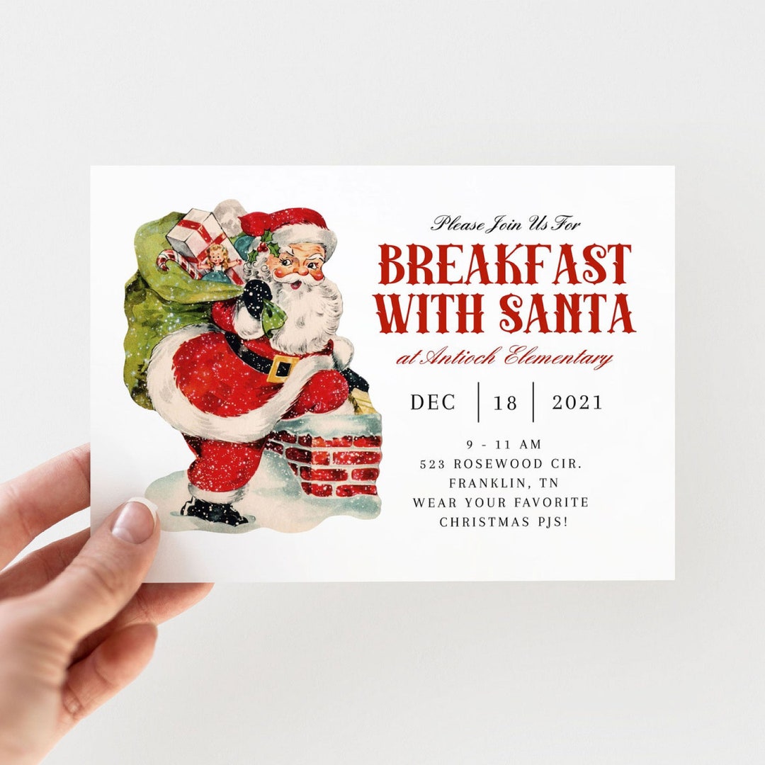 Breakfast With Santa Invitation Wording Breakfast With Santa Invitation | Retro Holiday Party Invitation