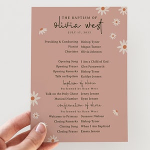 Boho Daisies LDS Baptism Program Template | Girls Editable Baptism Program Printable | Daisy LDS Baptism