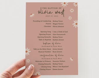 Boho Daisies LDS Baptism Program Template | Girls Editable Baptism Program Printable | Daisy LDS Baptism