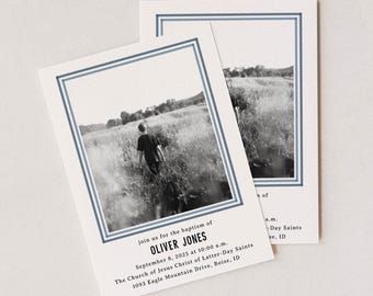 LDS Boy Baptism Invitation | blue photo announcement | invite digital instant download