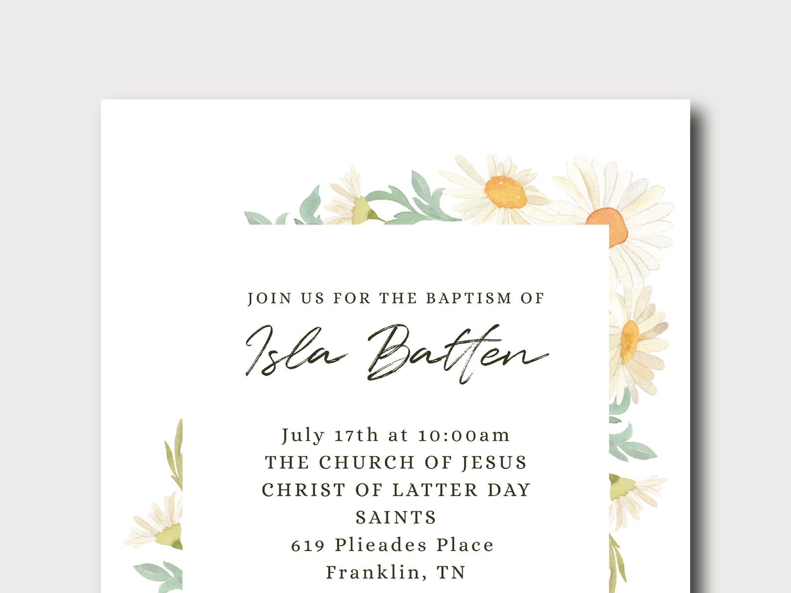Daisies LDS Baptism Invitation Editable Girl Baptism Invitation ...