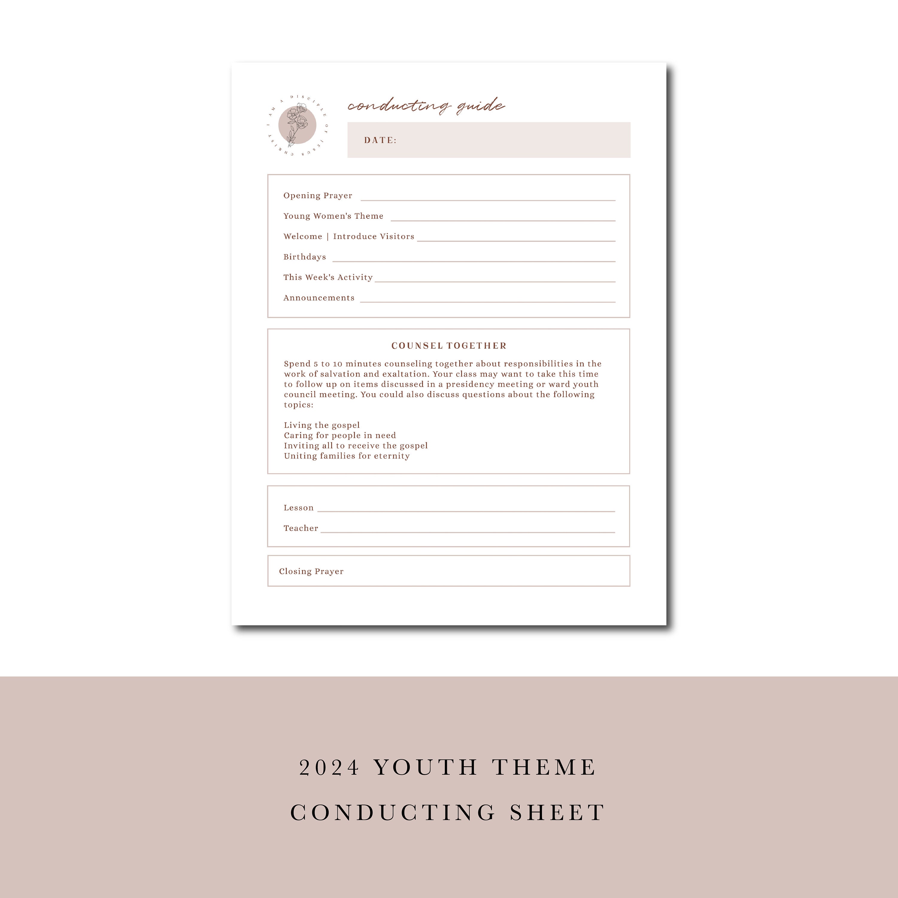 LDS Young Women Conducting Sheet Printable LDS Conducting Form Instant ...