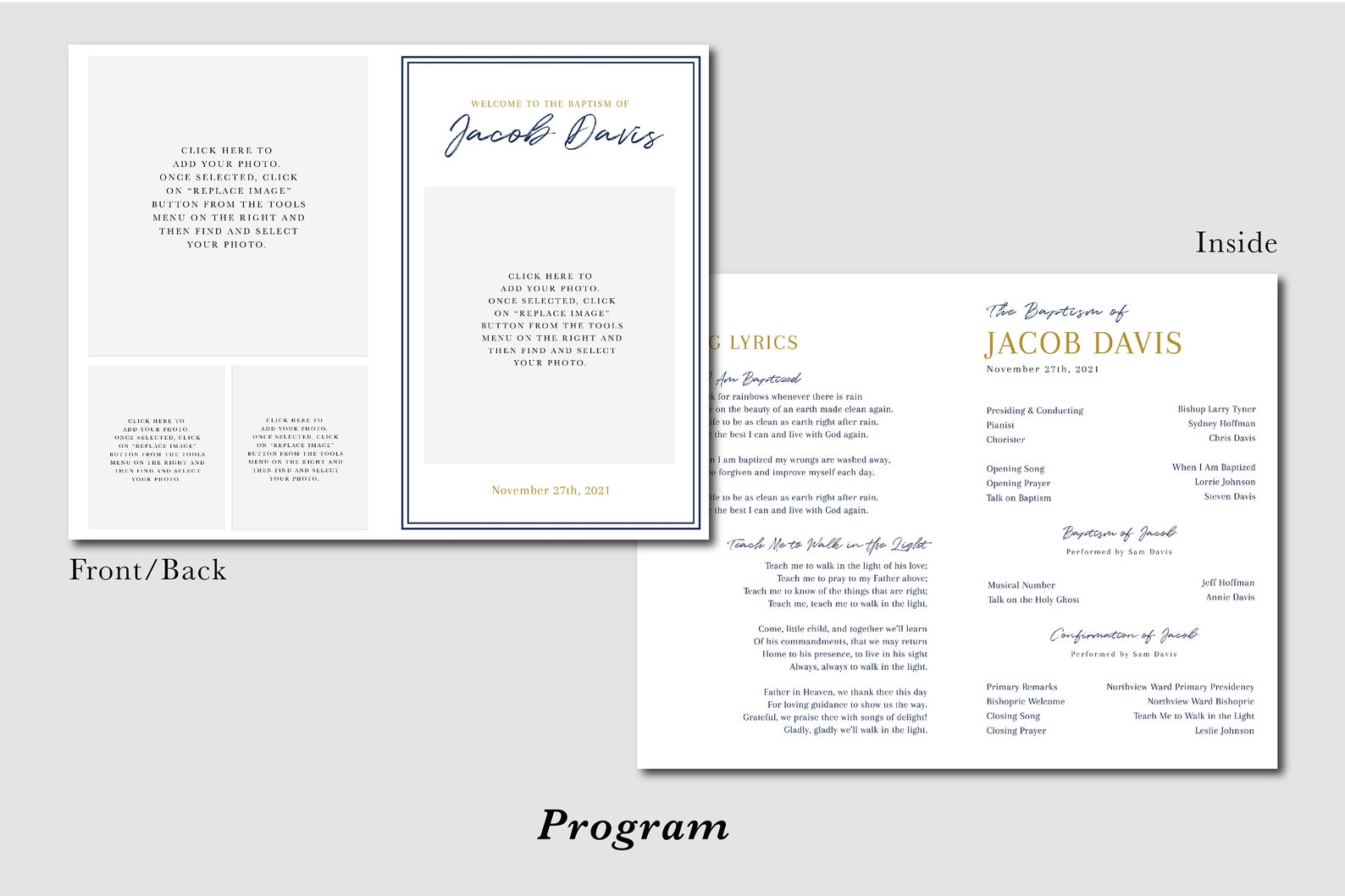 LDS Baptism Program Boy | Blue and Gold Program Template | LDS Baptism ...