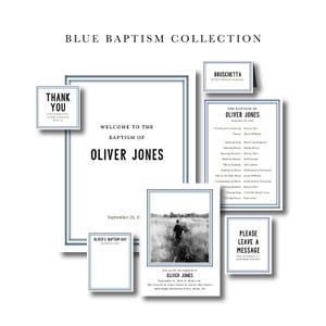 LDS Baptism Kit Boy, Blue baptism invitation, program, welcome sign, thank you tags, message sign & cards, tent buffet cards bundle editable