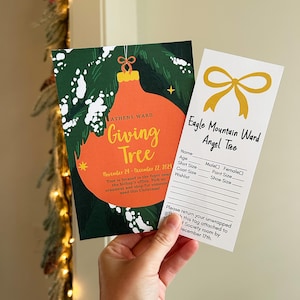 Paquete de folletos y etiquetas de regalo para el árbol de Navidad, kit editable para el árbol de los ángeles