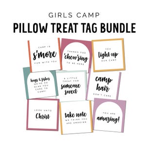 Girls Camp Pillow Treat Tags Printable Secret Sister Gift Tags LDS Girls Camp Tuck in Treats Printable Tag PDF Gift Tag Bundle Printable