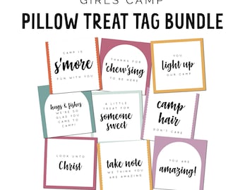 Girls Camp Pillow Treat Tags Printable Secret Sister Gift Tags LDS Girls Camp Tuck in Treats Printable Tag PDF Gift Tag Bundle Printable