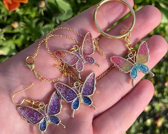 PRIDE Butterfly Earrings, Necklaces, and Keychains. Multiple Variations and Customs! Pride Flags - Bisexual, Lesbian, Pan, Trans, and More!