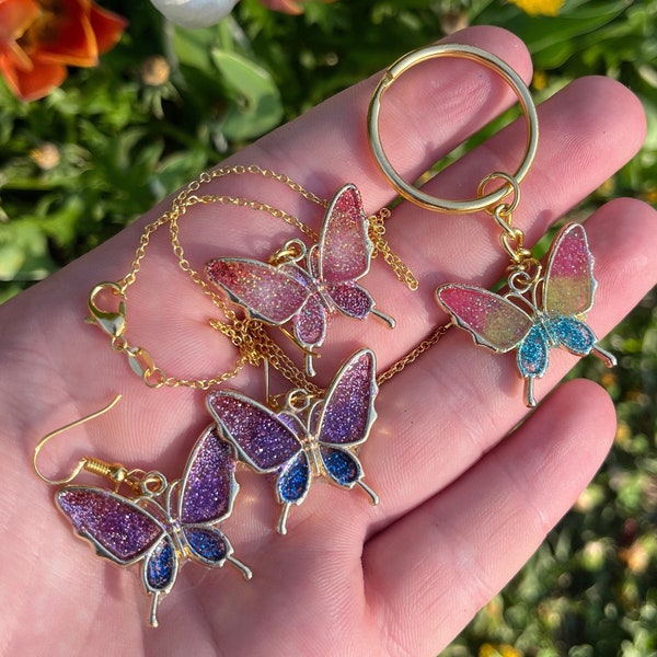 PRIDE Butterfly Earrings, Necklaces, and Keychains. Multiple Variations and Customs! Pride Flags - Bisexual, Lesbian, Pan, Trans, and More!