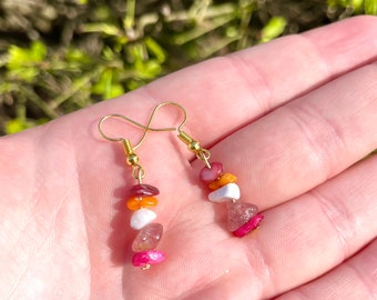 PRIDE Orange and Pink Gradient Crystal Chip Tower Drop