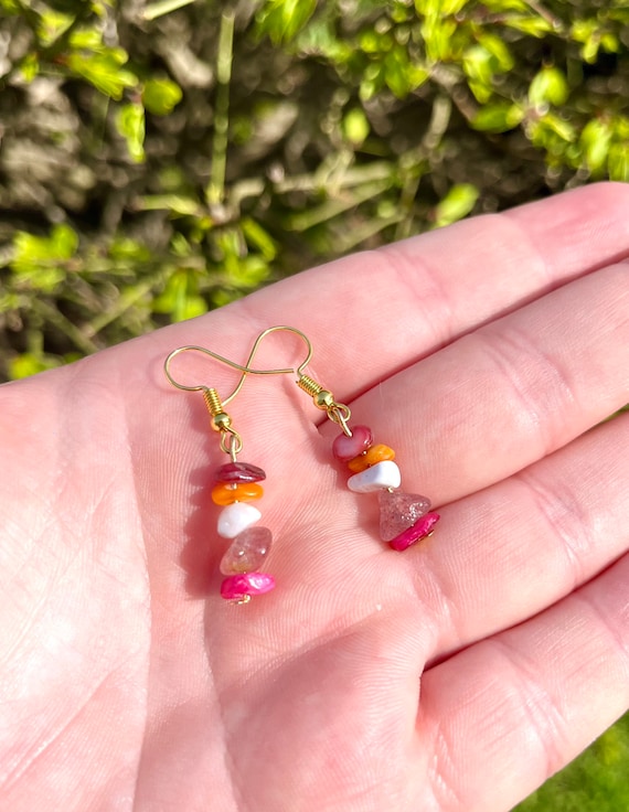 PRIDE Orange and Pink Gradient Crystal Chip Tower Drop