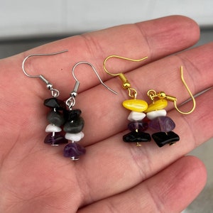 PRIDE Gradient Crystal Chip Tower Drop Earrings Asexual Ace and Non-Binary LGBTQ Natural Stone Beads LGBTQplus