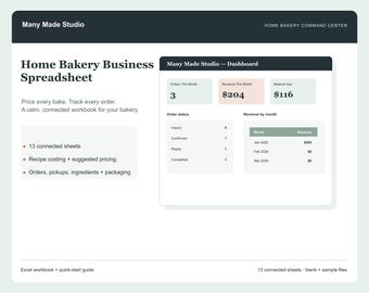 Home Bakery Business Spreadsheet – Order Tracker, Recipe Cost Calculator & Inventory