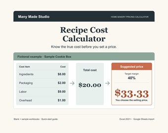 Recipe Cost Calculator for Home Bakers – Pricing Spreadsheet for Excel & Google Sheets