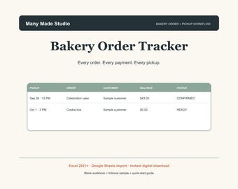Bakery Order Tracker – Home Bakery Orders & Pickup Spreadsheet