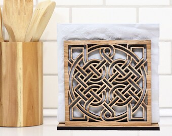 Celtic Knot Napkin Holder For Table, Rustic Wood Dara Knot Centerpiece, Farmhouse Home Decor, Mothers Day Gift From Son, Dara Knot Stand