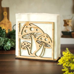 toadstool mushroom napkin holder wood, nature Christmas gifts for neighbors, cottagecore kitchen decor, mushroomcore gift, stocking stuffers