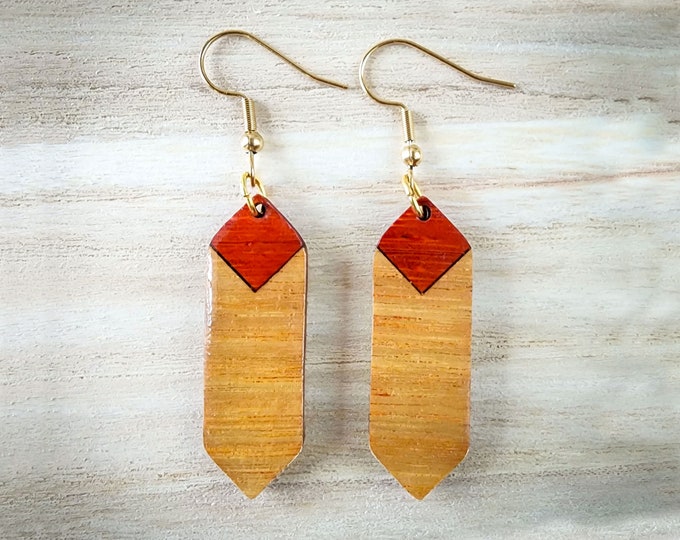 Wood & Resin Earrings, Boho Long Dangle Earring, Gift For Wife Birthday, Recycled Wood Hypoallergenic Jewelry, Stocking Stuffer For Her
