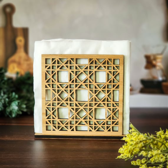 Wood Rattan Pattern Napkin Holder