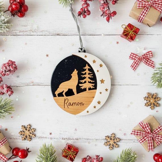 Wolf Personalized Ornaments, Wildlife Lovers Gift