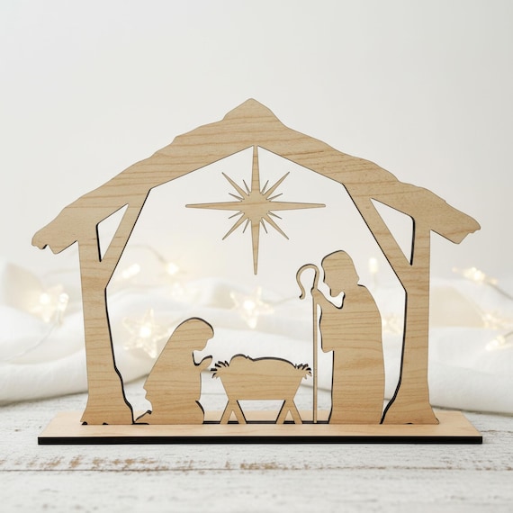 Wood Nativity Scene, Christmas Centerpiece