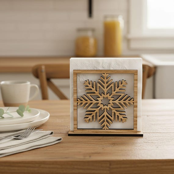 Snowflake Napkin Holder For Table: Wood Table Centerpiece