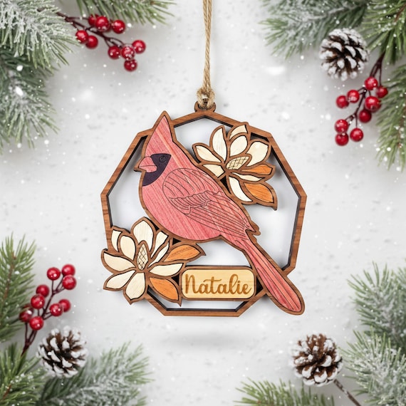 Personalized Christmas Ornament, Wood Cardinal Christmas Ornament