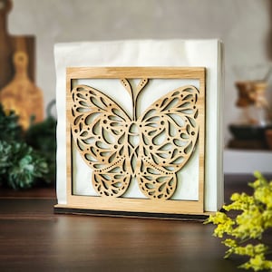 Butterfly Napkin Holder, Wood Vertical Napkin Holder, Spring Table Centerpiece Decor, Housewarming Gift For Friend, Mothers Day Gift For Mom