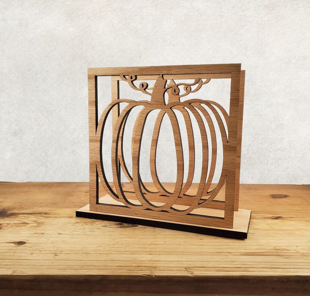 Rustic Pumpkin Napkin Holder Laser Cut Red Oak Wood Napkin Etsy