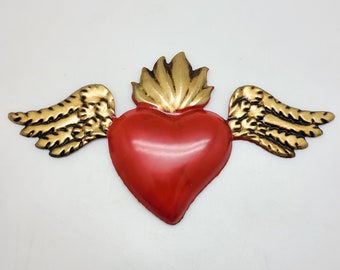 Hand-Painted Tin Heart w/ Wings
