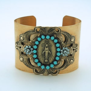 Vintage Style Brass Cuff with Miraculous Medal