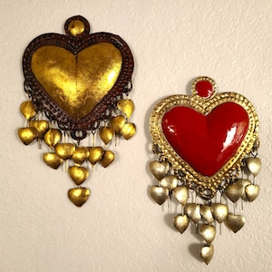 Folk Art Tin Heart w/ Heart Dangles