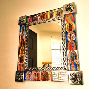 Guadalupe Mexican Folk Art Mirror, 15&quot;x17&quot;