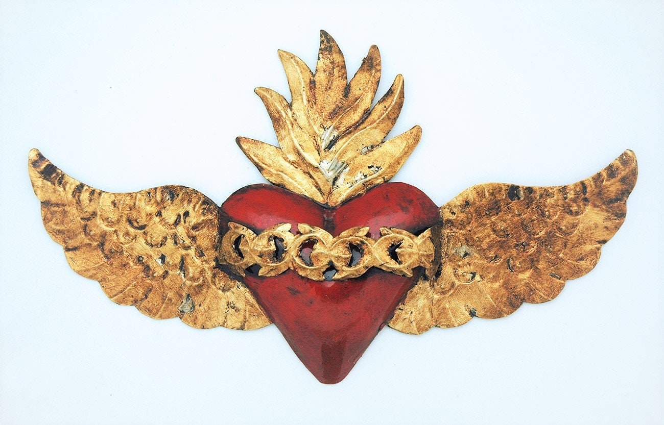 Mexican Tin Heart W/ Wings - Etsy