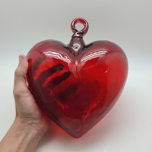 Grand ornement coeur en verre fait main