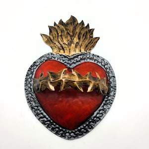 Tin Sacred Heart w/ Thorns & Flame