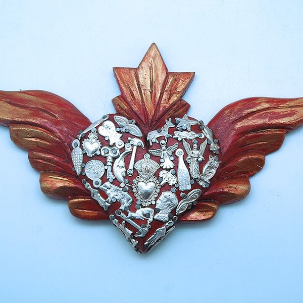 Hand Carved Milagro Heart w/ Wings