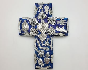 Wood Milagros Cross w/ Heart Center, Small