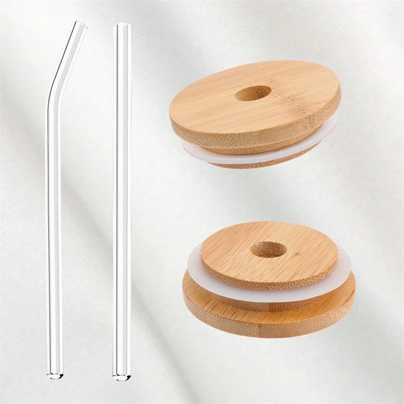 Beer Glass Bamboo Lid and Straw Etsy