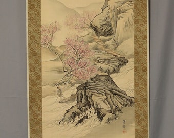 Peach grove and river rafting - Okajima Seiko 岡島清曠 (? -1877) - Japan - Late Edo period