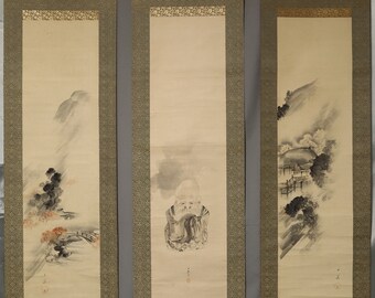 Jurojin e pittura di paesaggio in primavera e autunno - Tanaka Nikka 田中日華 (?-1845) - Giappone - Tardo periodo Edo