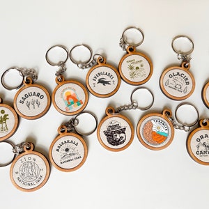 National Park Keychains - Yellowstone - Yosemite - Smokey Bear - Grand Canyon - Arches - Zion - Hawaii Volcanoes - Glacier