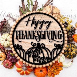Happy Thanksgiving-Zeichen SVG | Glowforge Files Thanksgiving | Fröhliche Erntedank SVG | Türschild SVG | Laser Cut Dateien | Rundes Zeichen svg