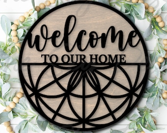Welcome To Our Home SVG Laser File | Glowforge Welcome Signs | Welcome Sign Laser File Mandala | Glowforge Door Hanger | Door Hanger SVG