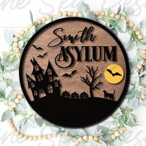 Halloween signe SVG Glowforge | Plaque d'asile personnalisée | Halloween Glowforge SVG | Fichiers Halloween Glowforge | Fichiers laser Halloween SVG