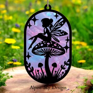 Fairy Suncatcher SVG Suncatcher Files Glowforge Suncatcher SVG Fairy SVG Fairy Svg Fairy Laser Svg Fairy Ornament Mushroom Suncatcher Svg